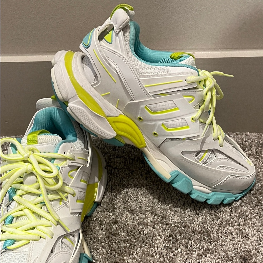 Balenciaga Women's Track White and Teal Sneakers - Picture 7 of 8